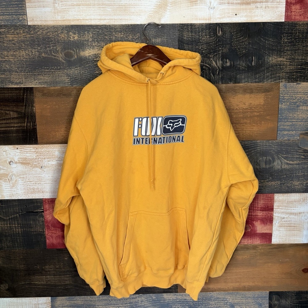 Vintage Fox Racing Hoodie Motocross Y2K Medium Mens Yellow Pullover